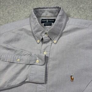 Ralph Lauren Shirt Mens 16.5 32/33 blue Yarmouth Classic Fit Button Flesh Pony